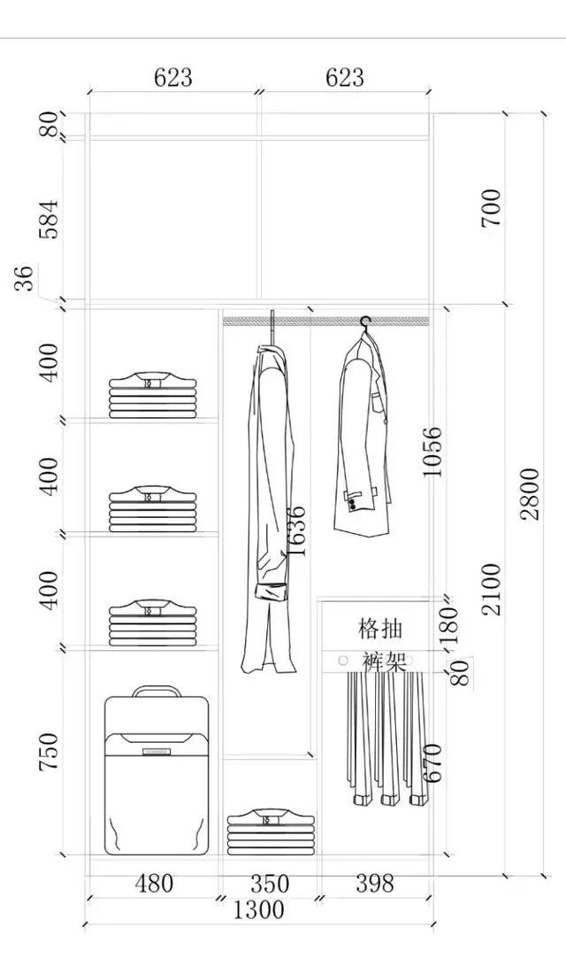 零基础怎样出衣柜结构图,各种尺寸衣柜布局尺寸图