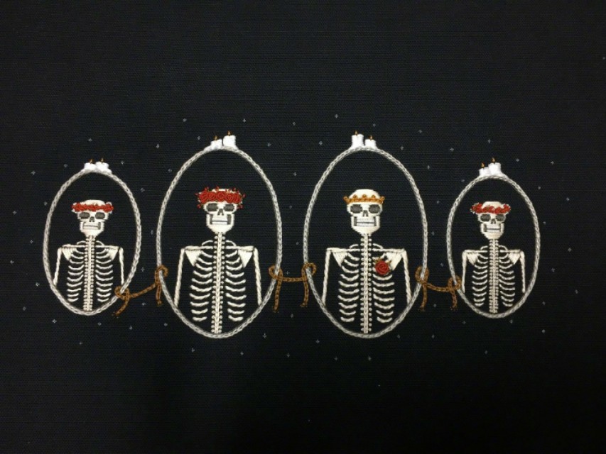 刺绣半袖骷髅,牛仔刺绣骷髅