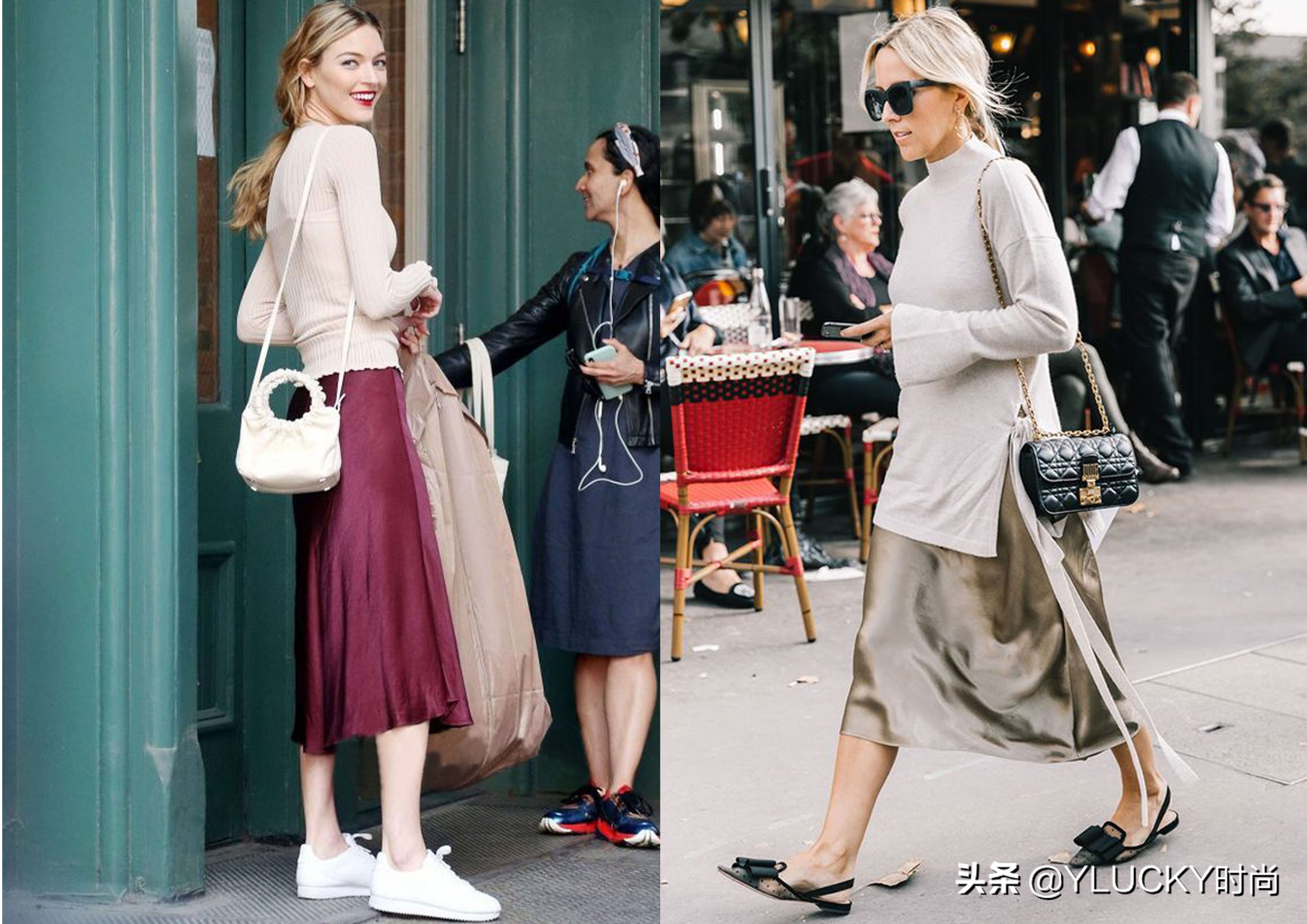 季节过渡，缎面单品气质的款式，简约时装范出门