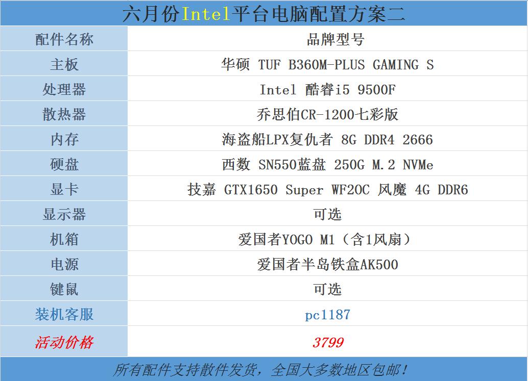 2020年6月电脑配件报价,2020年6月电脑配置推荐4000以内