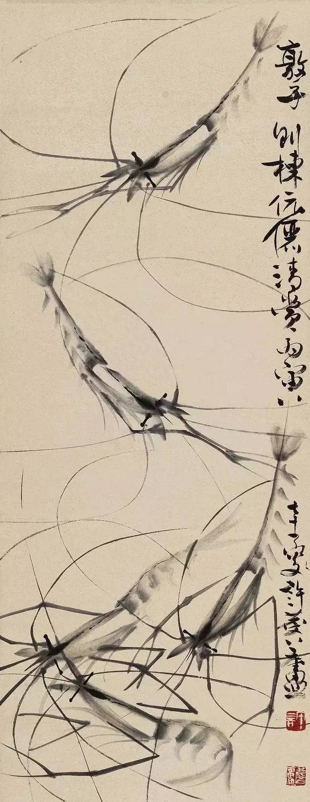 齐白石画虾换真虾,齐白石画虾的6只虾