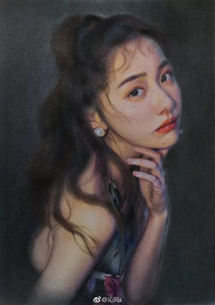 彩铅画美丽的山水画,彩铅画美人蝴蝶