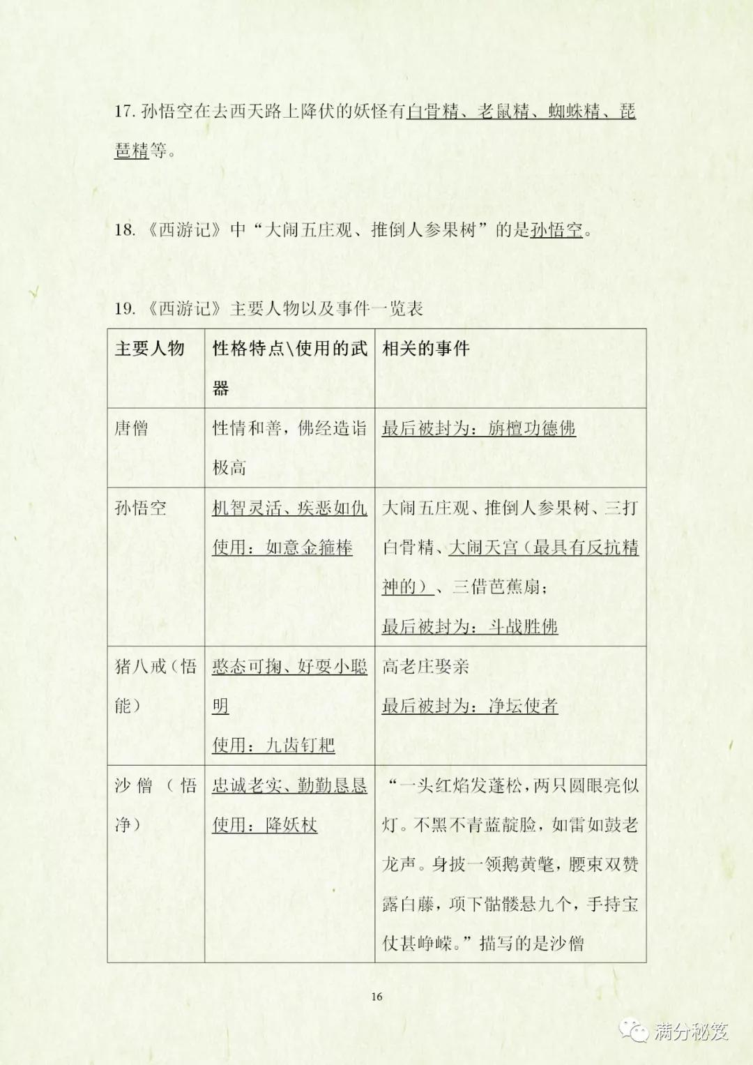 四大名著必考知识点试卷,四大名著考点题型带答案