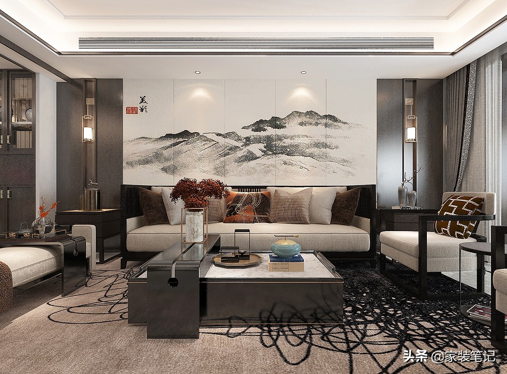 中式古典客厅阳台一体效果图,阳台装修设计中式设计