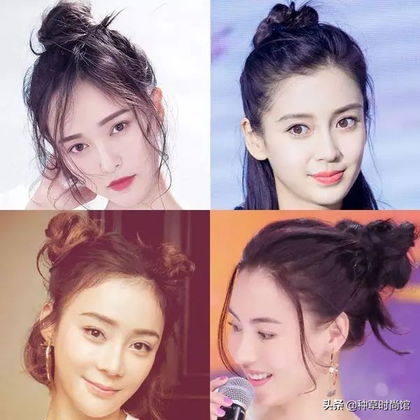 花瓣丸子头学生党蓬松,古风丸子头前额花瓣头饰