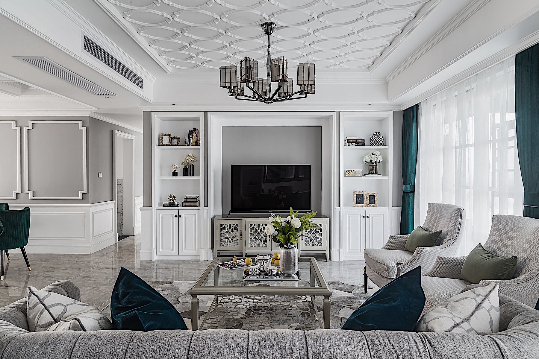 房子装修漂亮便捷的背景墙来啦,背景墙较短新中式效果图大全