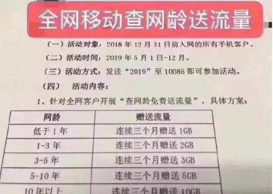 联通查网龄送流量,中国移动查网龄送流量是免费的吗