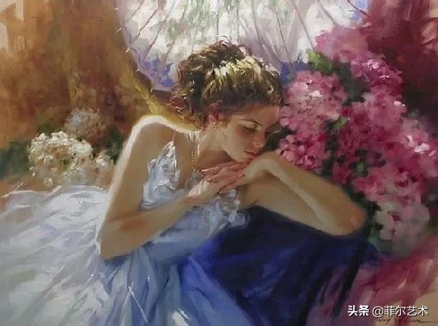 现代艺术油画中的美人,阳光美少女图片绘画