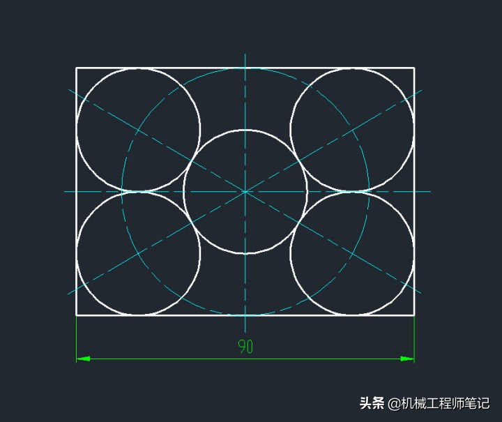 两条线怎么画内切圆cad,cad怎么在圆里画5个内切圆