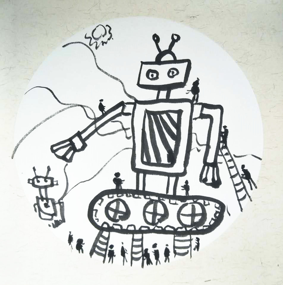 少年儿童科学幻想绘画作品机器人,7-10岁儿童创意美术画机器人