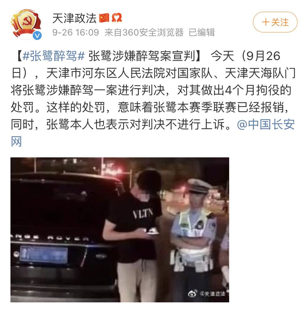 国足张鹭案最新消息,国足门将张鹭判了吗