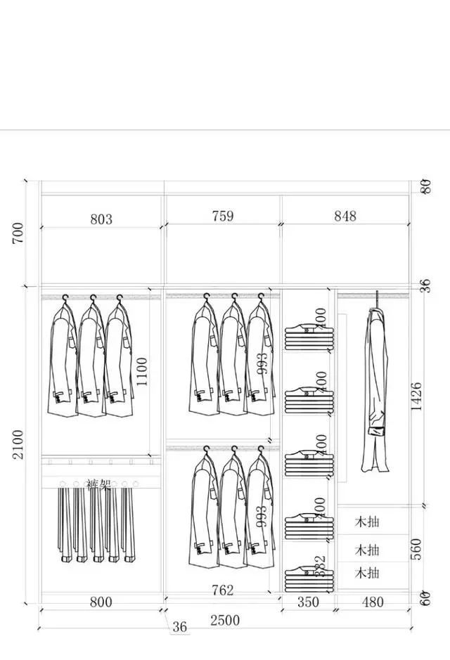 零基础怎样出衣柜结构图,各种尺寸衣柜布局尺寸图