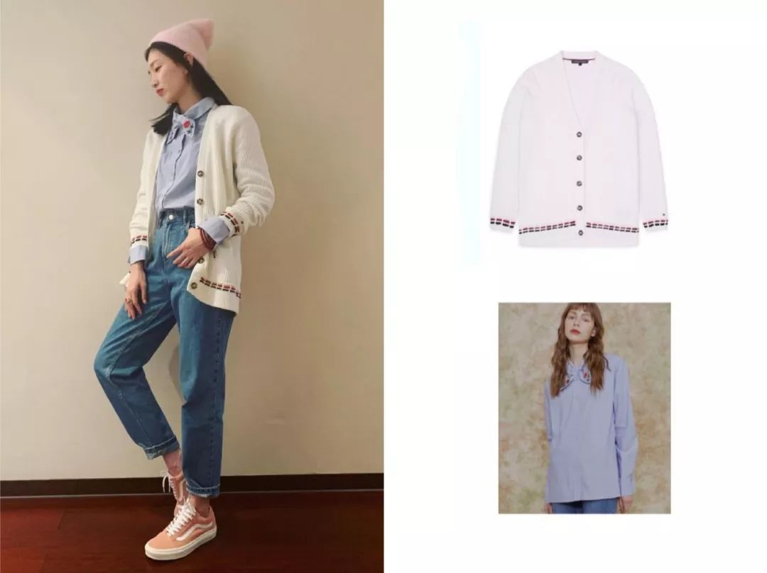 江疏影穿搭日常,照片中的江疏影身穿拼接格子衬衫