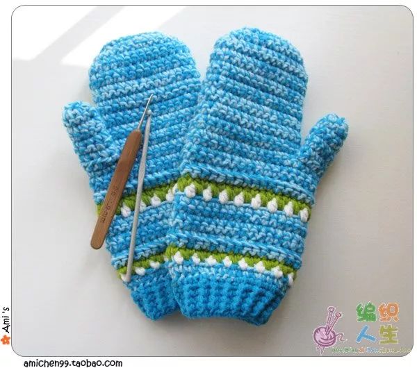 钩针编织手套的教程,男孩提花手套花样图案图解