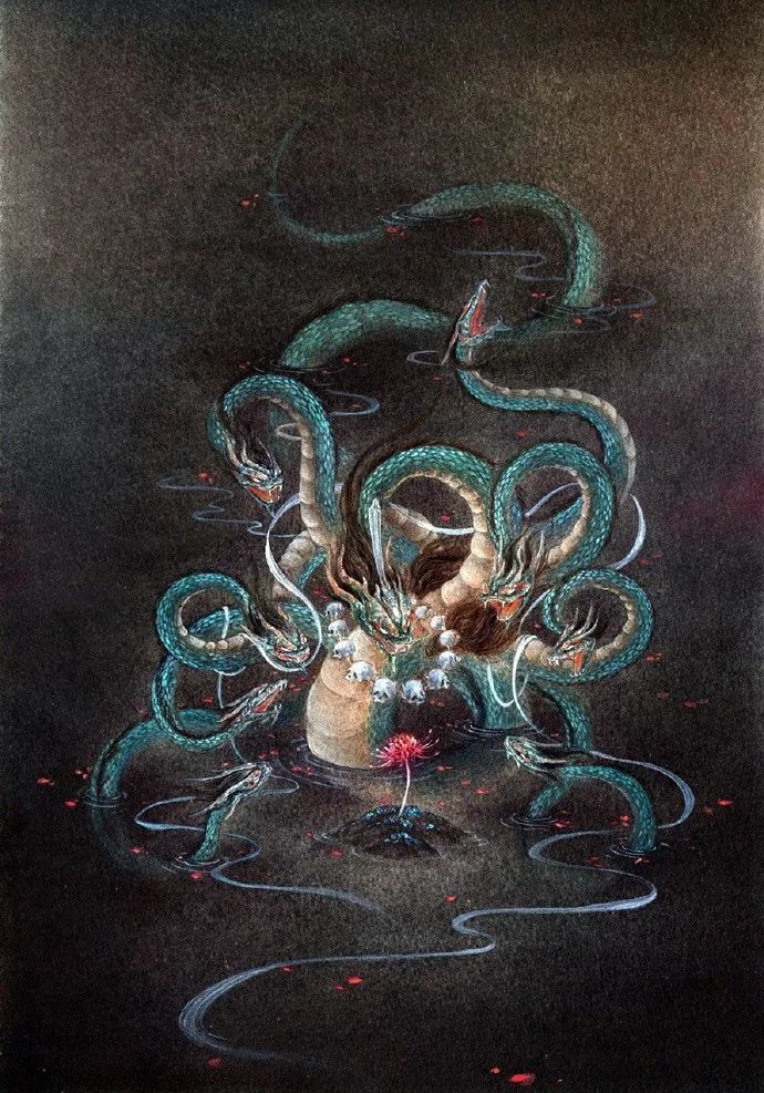 山海经异兽艺术画作,90后画家画山海经