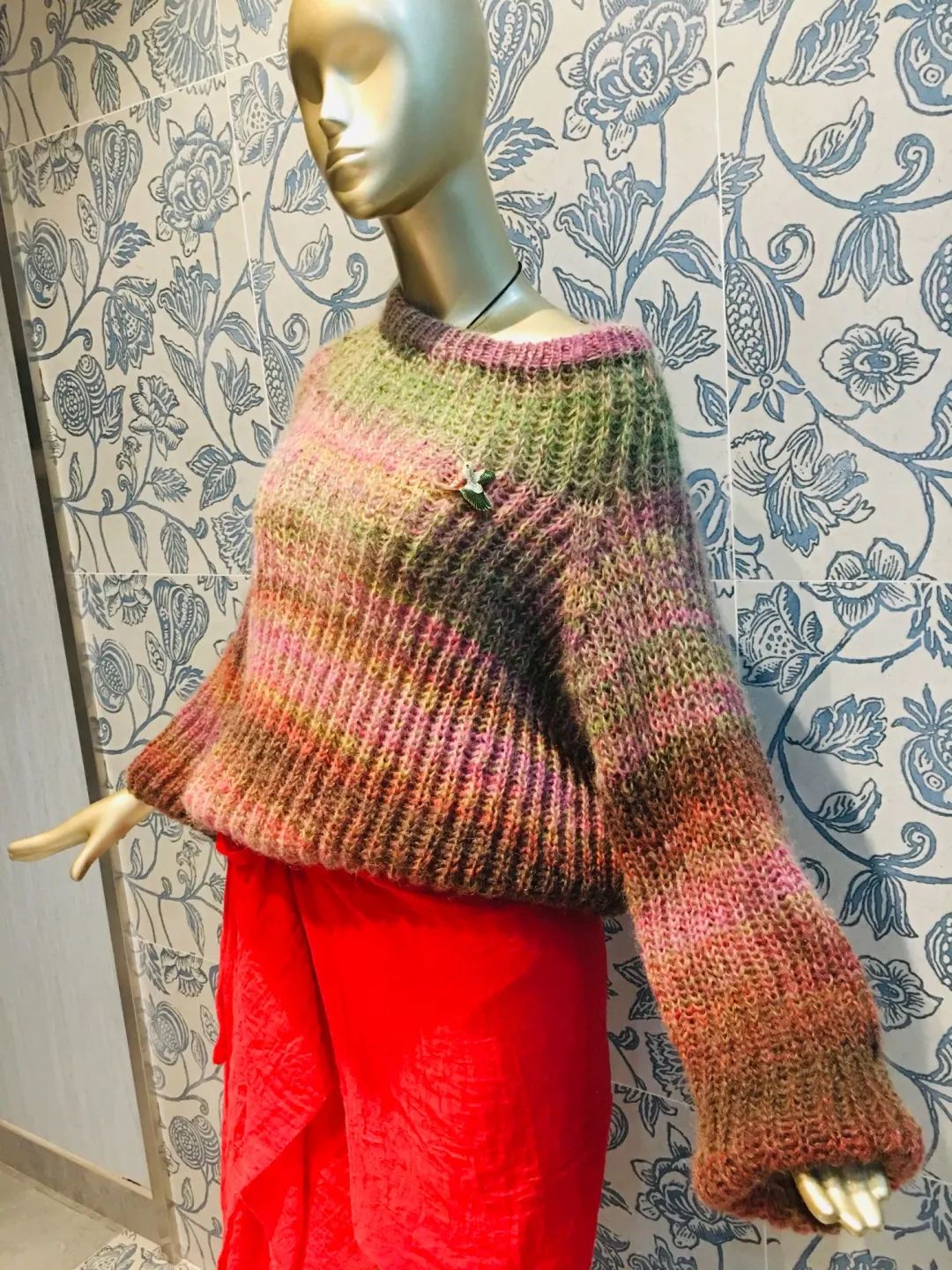 大表姐同款棒针毛衣编织款式,撞色条纹针织毛衣女宽松