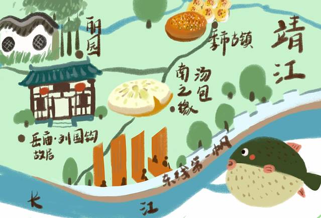 寻味泰州美食绘画,手绘靖江