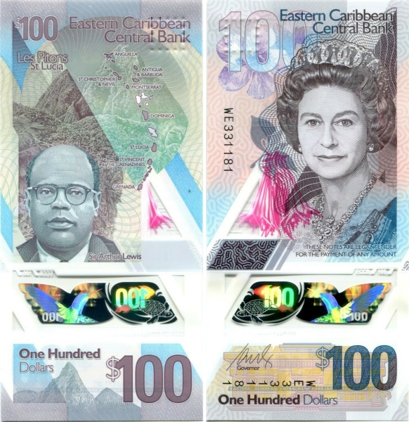 东加勒比央行40周年塑料钞,东加勒比银行40周年塑料钞