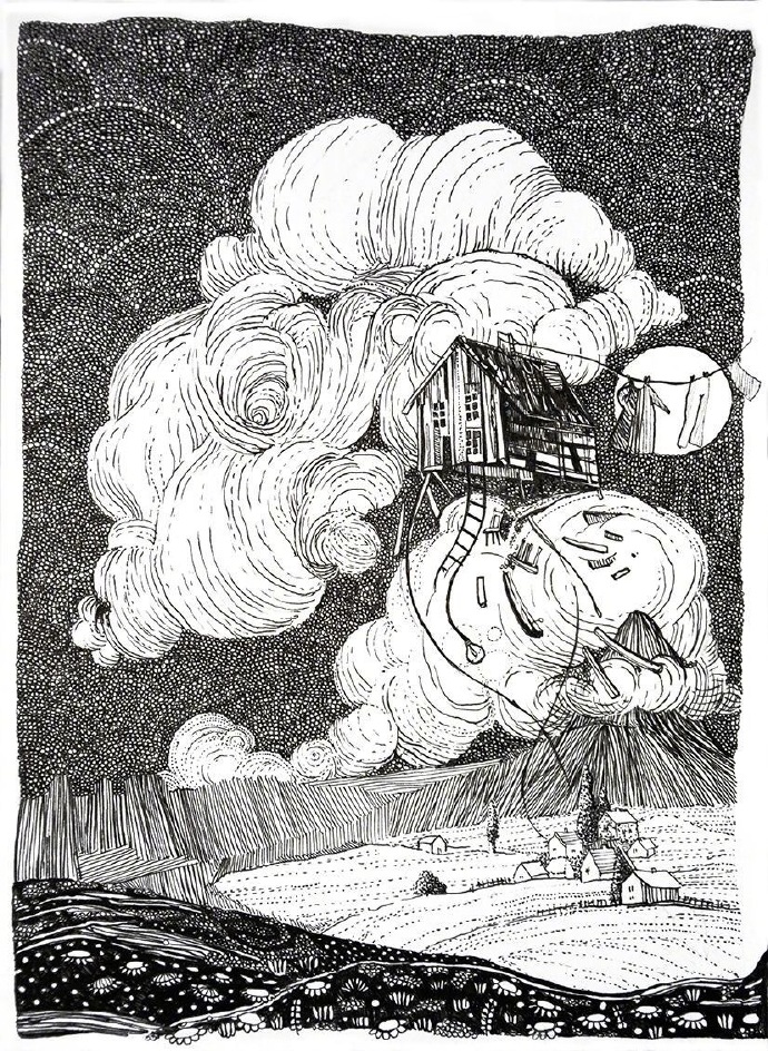 插画手绘房子黑白,手绘黑白插画作品