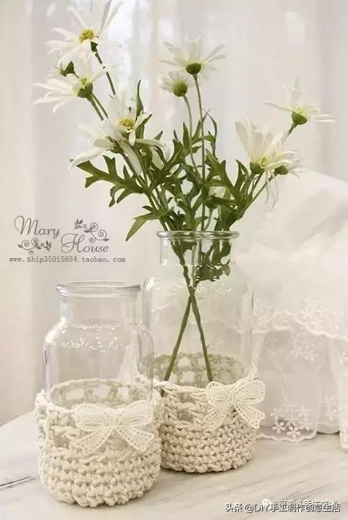 旧瓶子改花瓶套的钩法,旧玻璃瓶编织教程