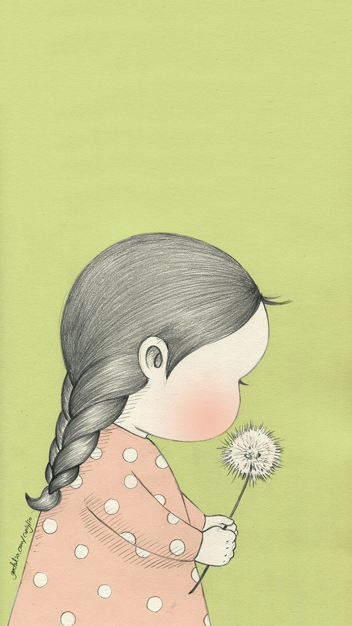 少女与兔子插画,兔子手绘创意插画