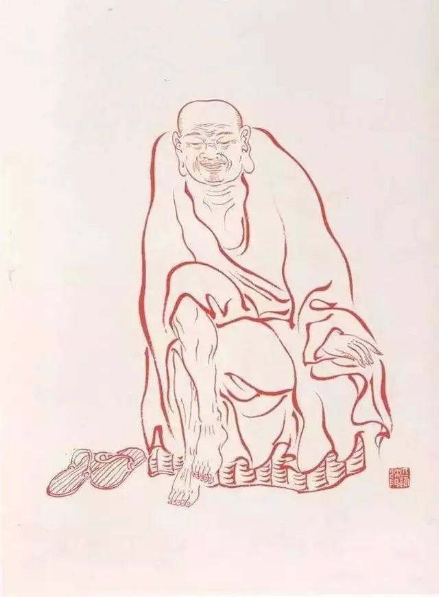 弘一法师的蓝底描金十八罗汉作品,弘一大师100万罗汉图写意