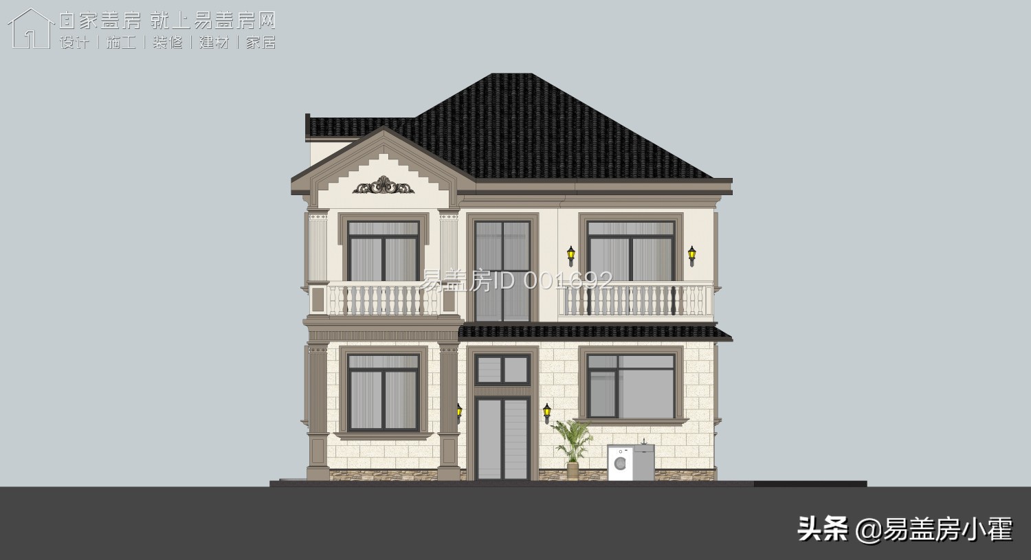 农村自建房2层欧式别墅设计,面宽10米欧式风格二层小别墅