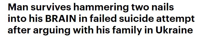 男子与家人激吵欲自杀，竟向头钉入2枚6厘米长钉，结果非同寻常