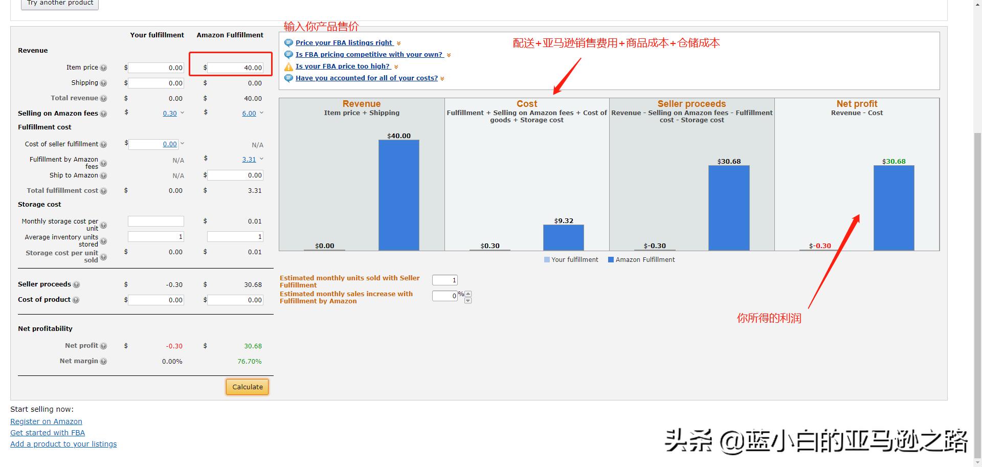 亚马逊fba是如何计算月盈利,如何计算亚马逊fba成本和商品利润