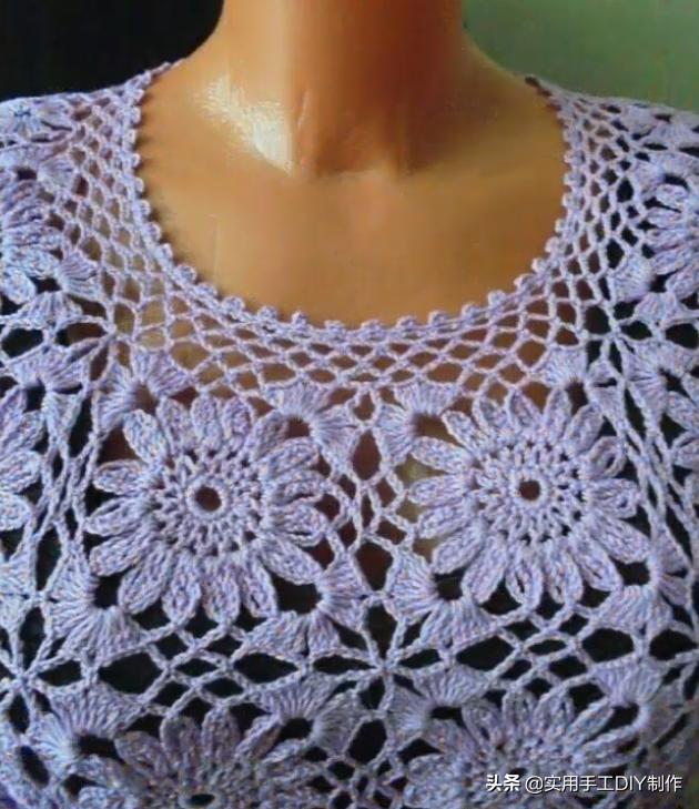 云帛蕾丝圆领披肩钩针图解,蕾丝棒针花样图解