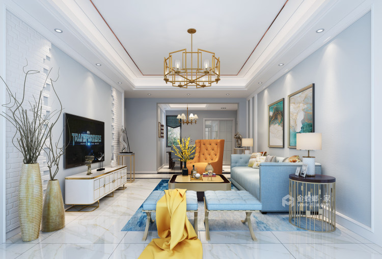 蓝色系轻奢风装修,蓝色轻奢风