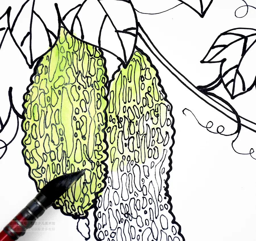 儿童画国画苦瓜的画法,儿童画教程植物