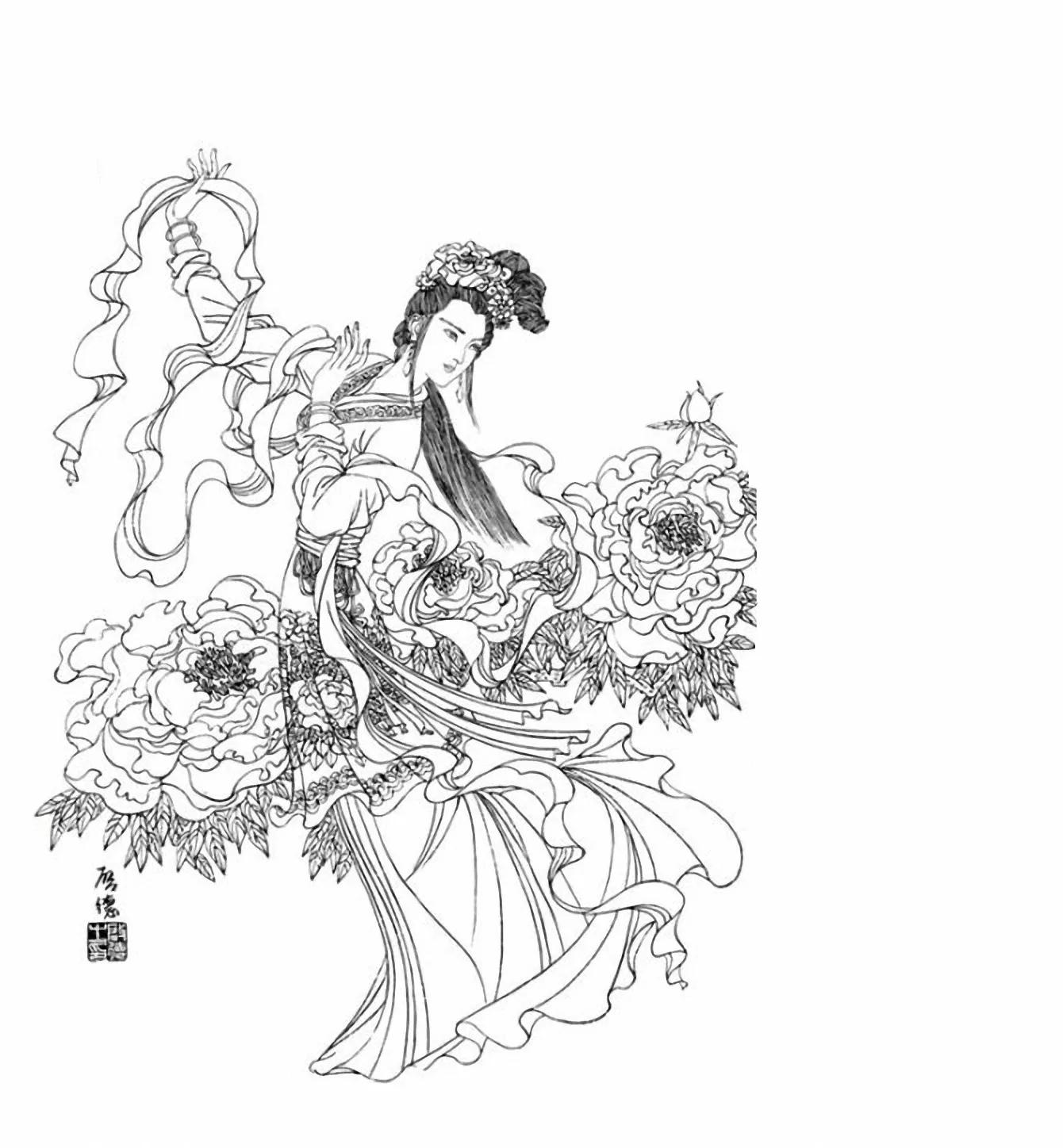 图谱神话人物工笔画白描,国画工笔人物白描图片大全大图