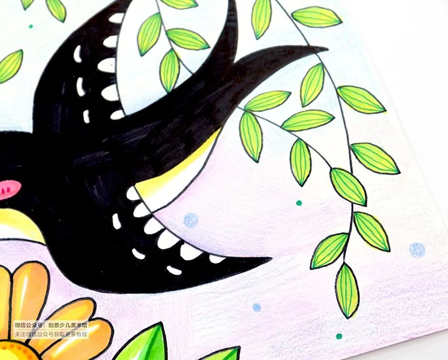 创意儿童画花丛中飞舞的蝴蝶,花丛中飞来一只燕子儿童画