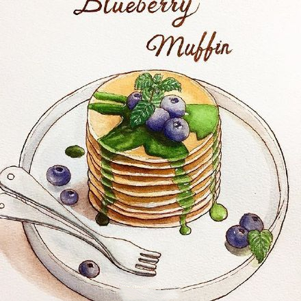 水彩森系小清新插画甜品,手绘治愈系甜品插画