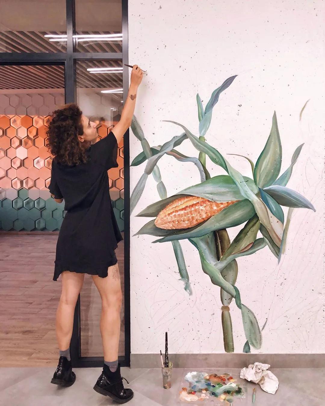 花卉墙绘,墙绘花卉色彩作品