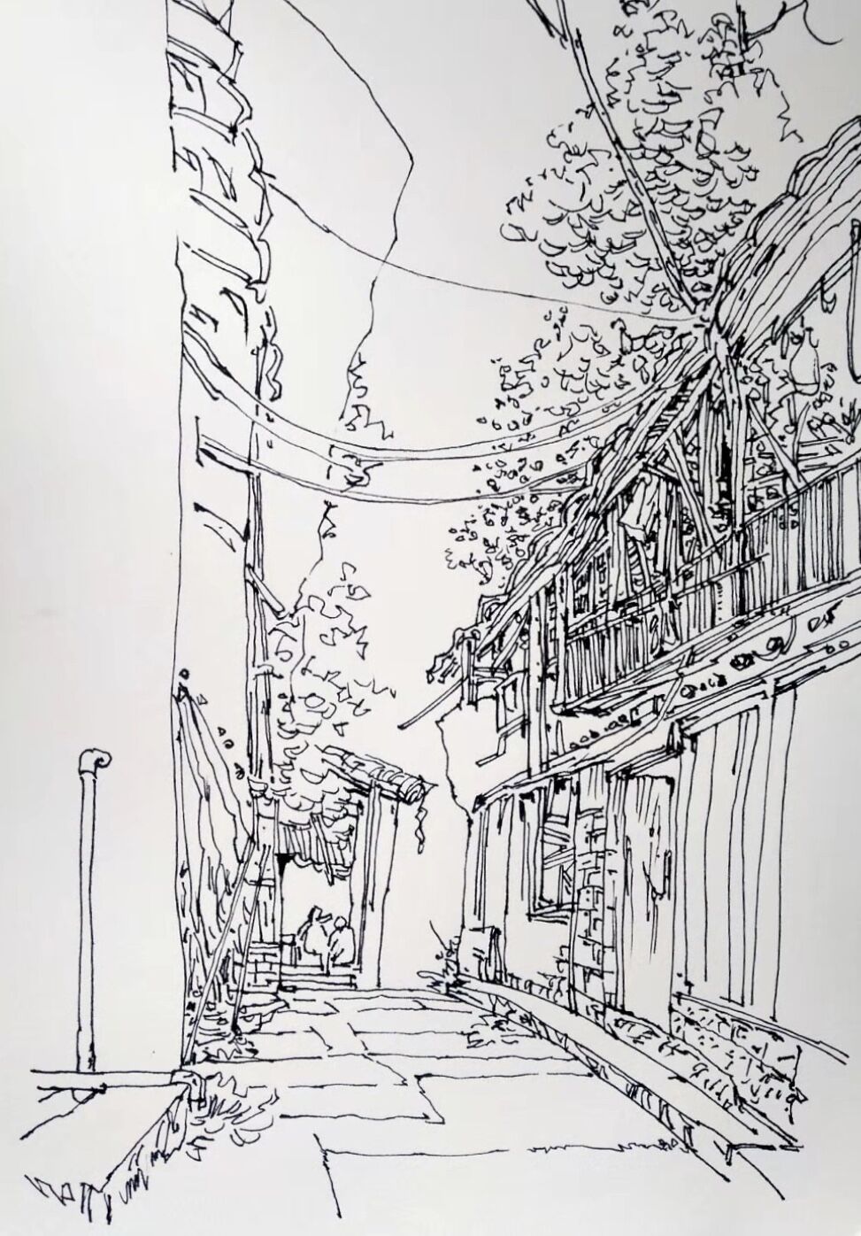 亲切友好的钢笔画速写