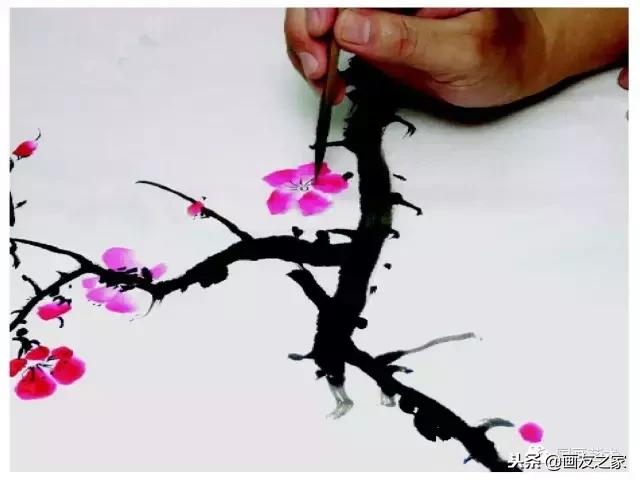 董寿平国画梅花老树干的画法,国画梅花花瓣的画法视频教程