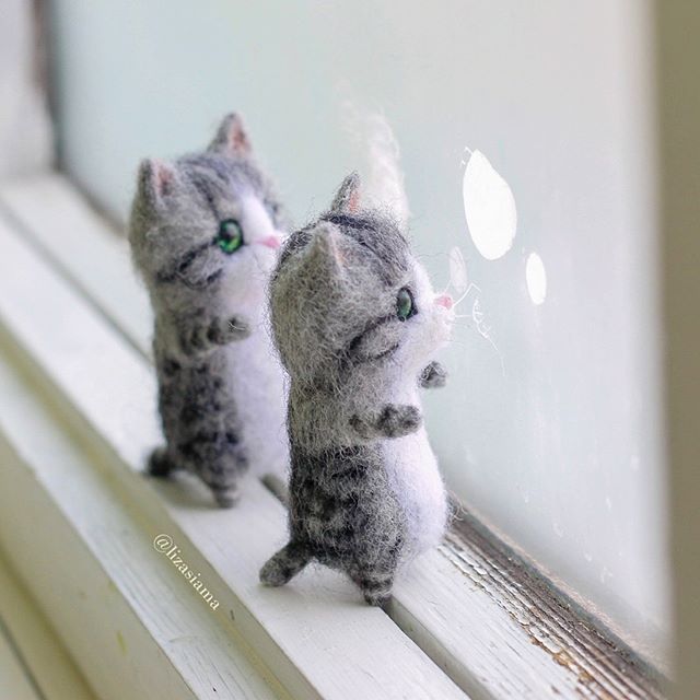 用羊毛毡做了很多小猫跟真的一样,用猫做羊毛毡