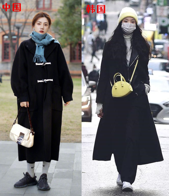韩国大衣街拍,中国韩国街拍对比