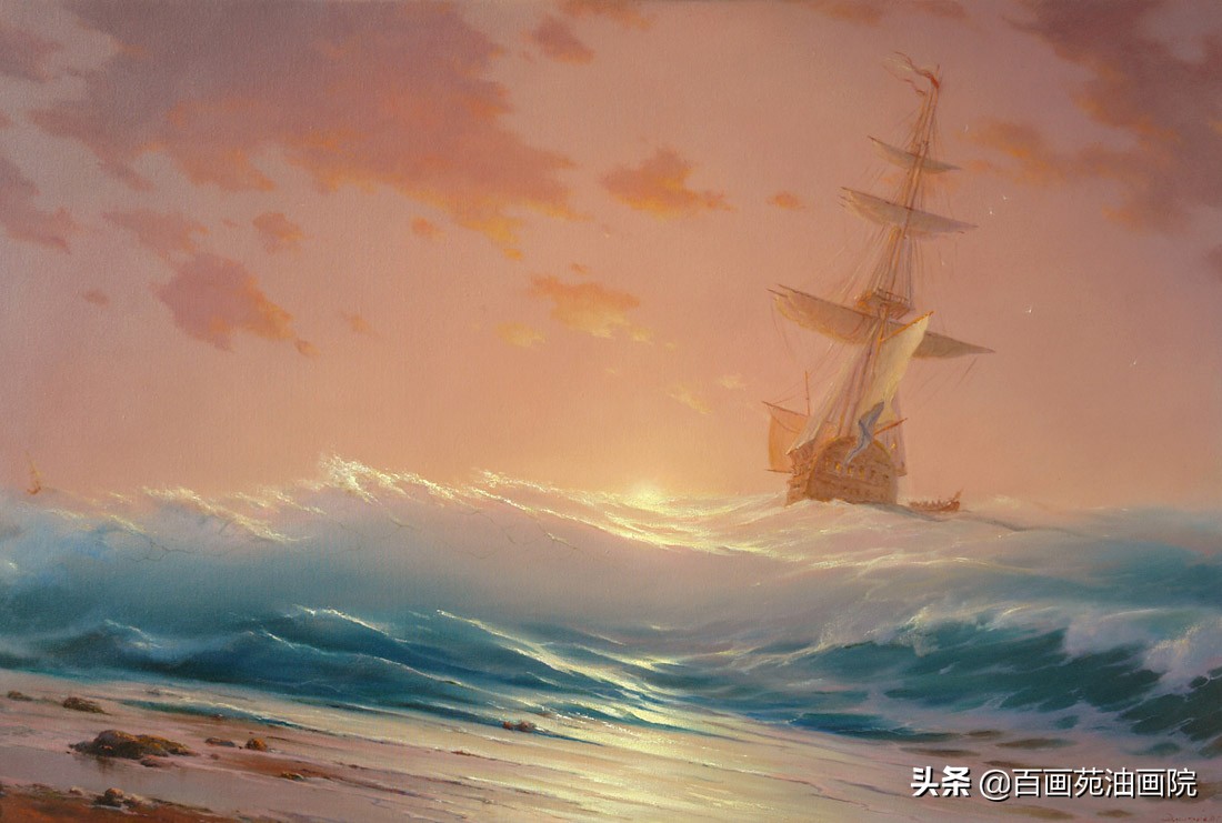 油画夕阳下大海,油画如何画大海