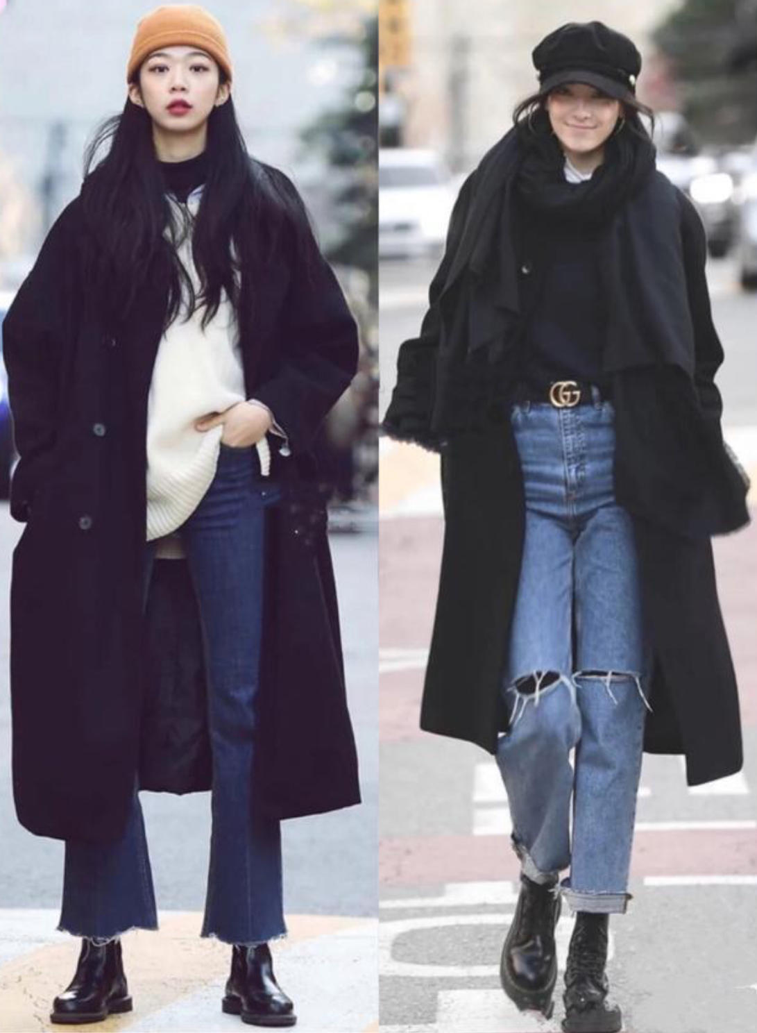 韩版黑色大衣穿搭高级感,冬季韩系大衣穿搭氛围感女