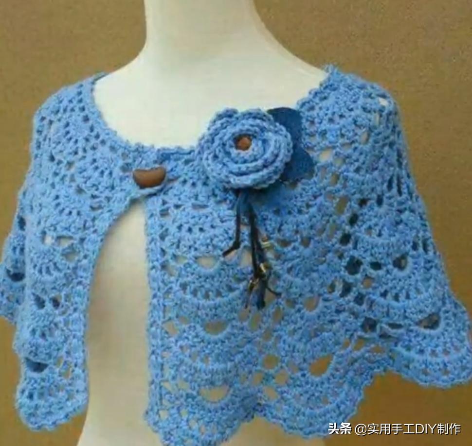 彩色蕾丝钩织披肩拼接花,晓夏手工钩编扇形花披肩