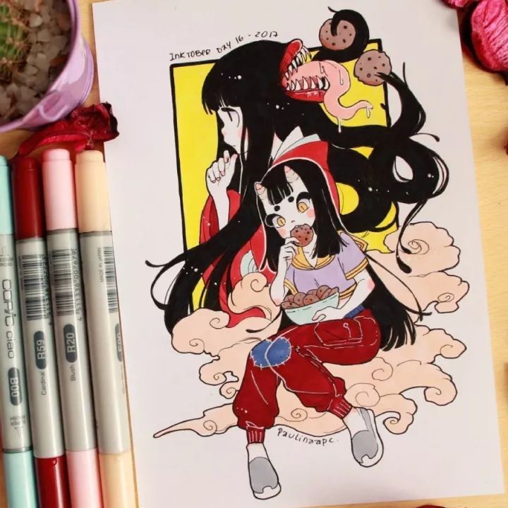 马克笔插画我是小妖怪,马克笔手绘插画清新