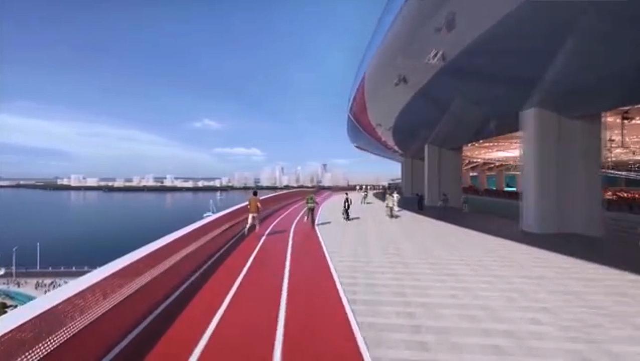 大连梭鱼湾专业足球场膜结构,鸟瞰大连梭鱼湾足球场