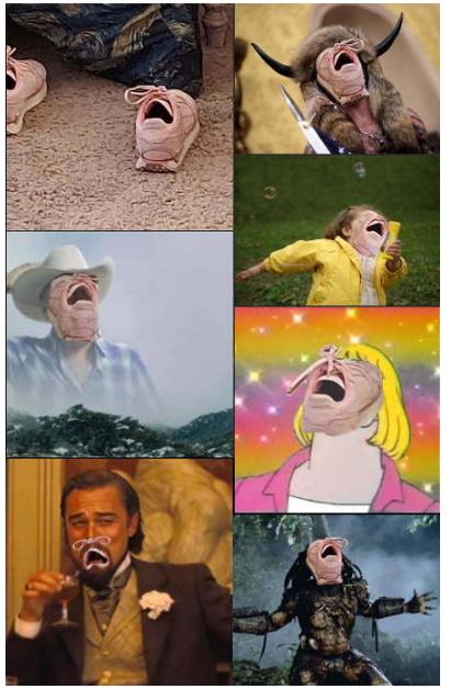 P在脸上毫无违和！“开口大笑的粉红球鞋”与真人相似度极高