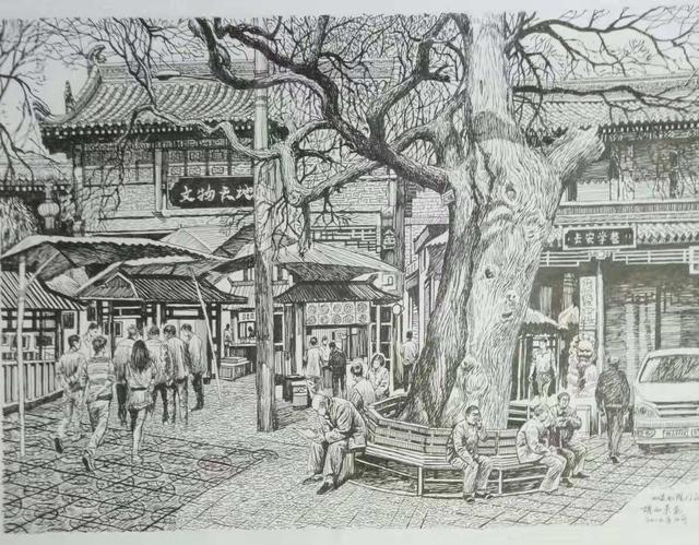 西安书院门手绘明信片,西安手绘古城