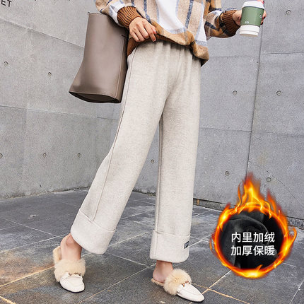 秋冬毛呢格纹阔腿裤,窄版黑色呢子阔腿裤秋季穿搭