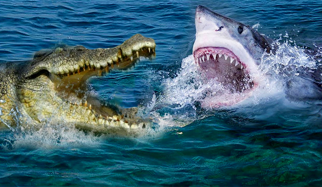 大白鲨和咸水鳄体型对比,大白鲨能在多深水游动