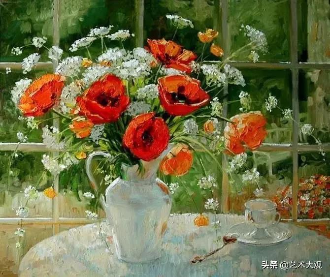 意境花卉绘画,花开无语排版